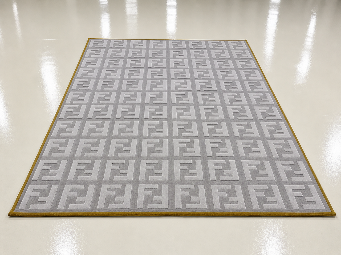 Interlock Pattern Grey Rug with Mustard Border