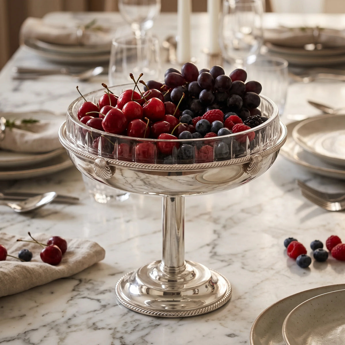 English Silver Plated Crystal Compote Bowl
