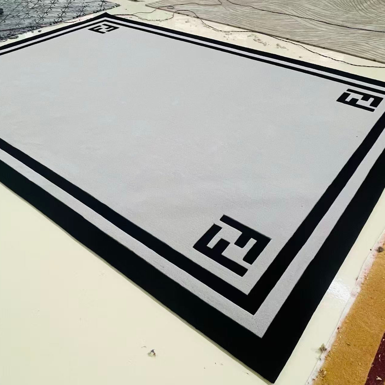Framed Border Grey Rug