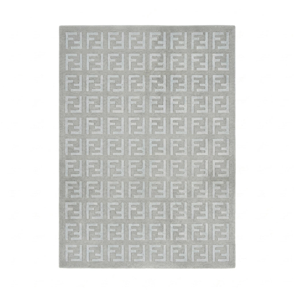 Light Grey Textured Grid Rug
