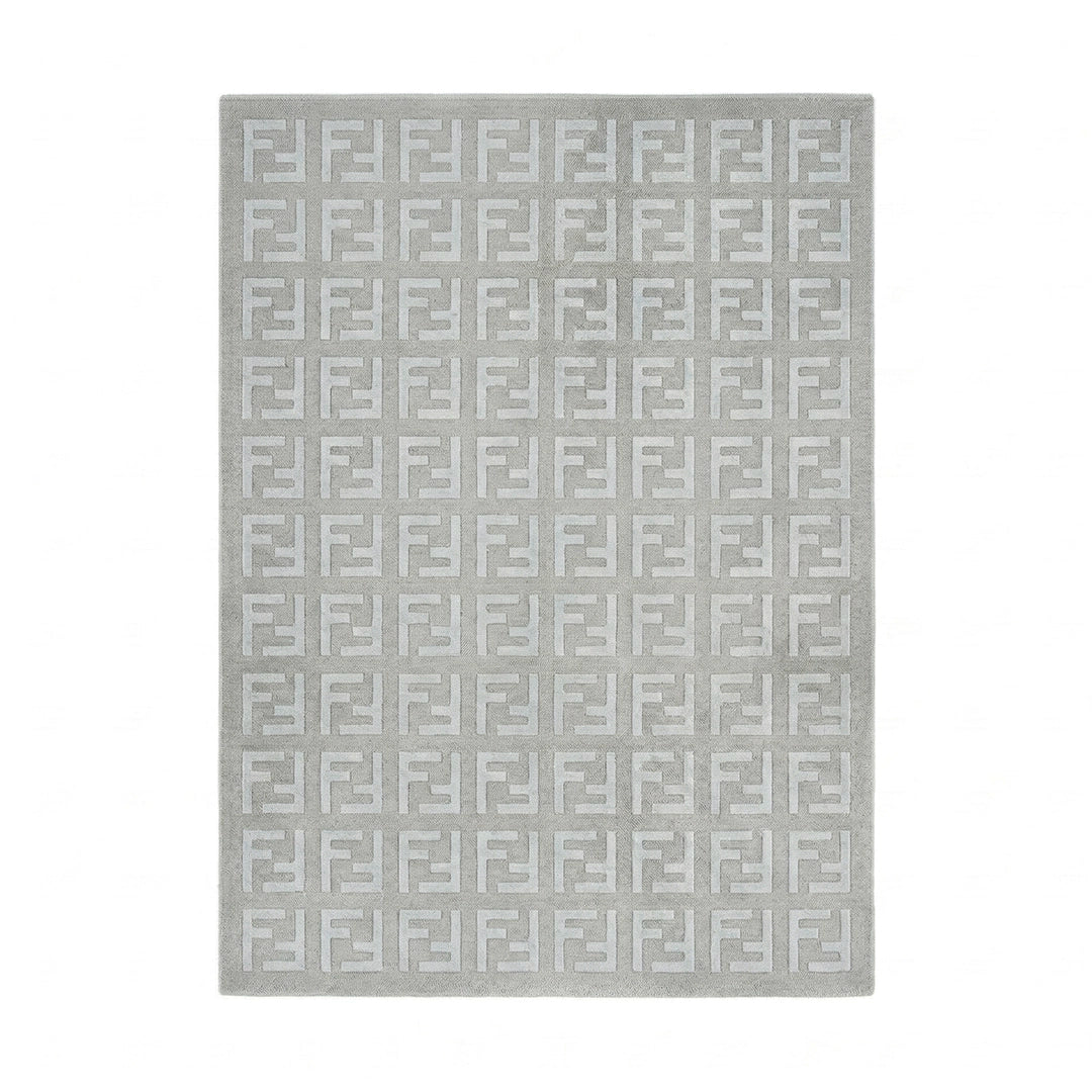 Light Grey Textured Grid Rug
