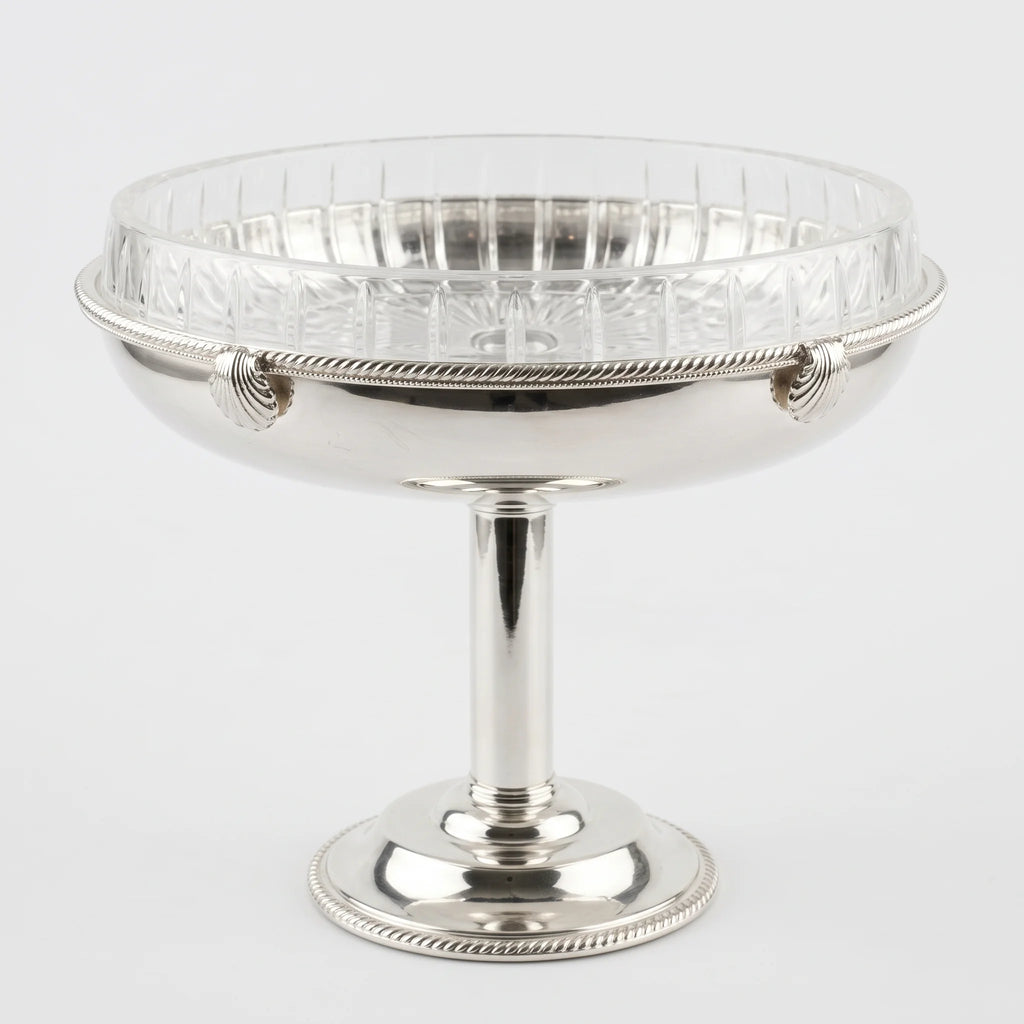 English Silver Plated Crystal Compote Bowl