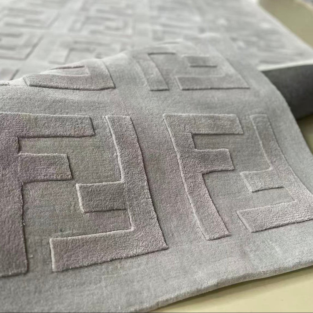 Light Grey Textured Grid Rug
