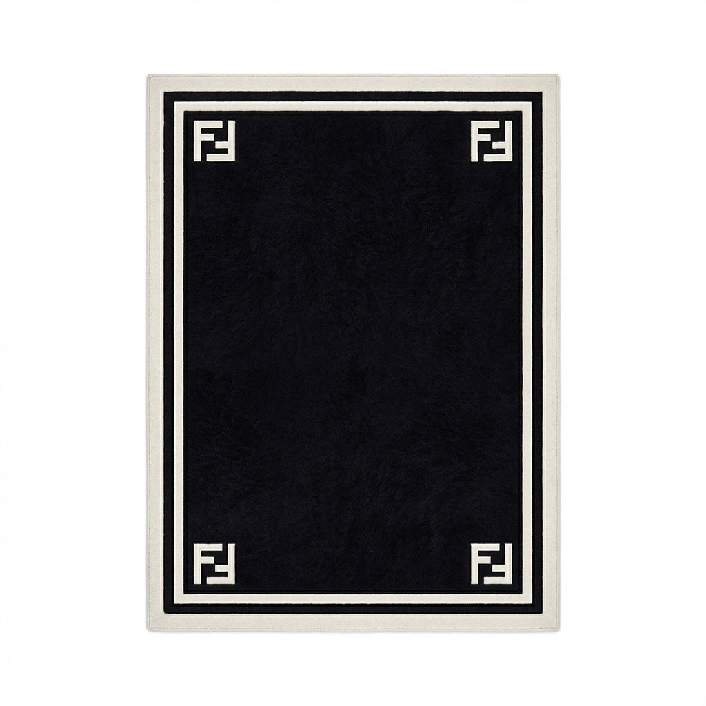 Contrast Frame Black Rug with White Border
