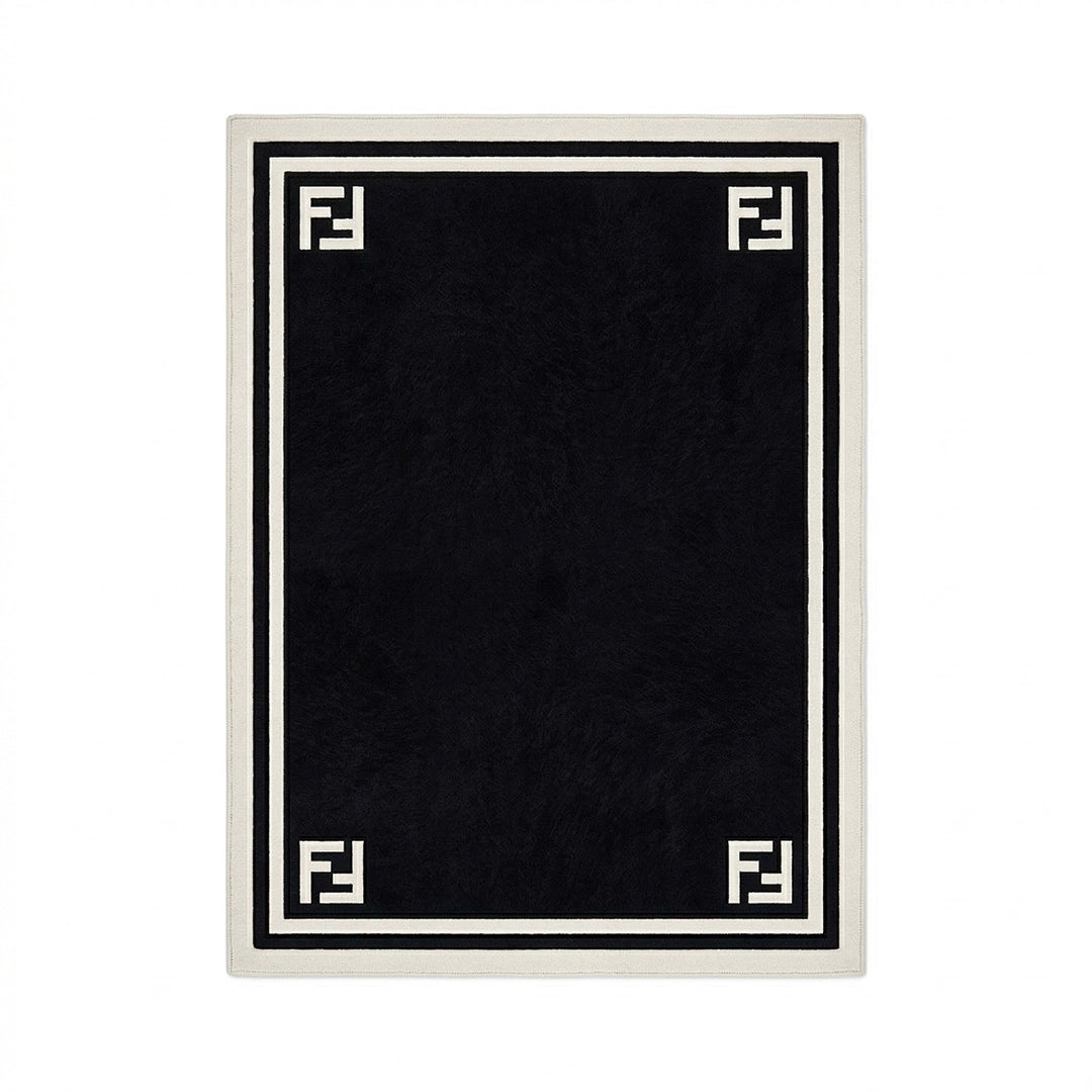 Contrast Frame Black Rug with White Border