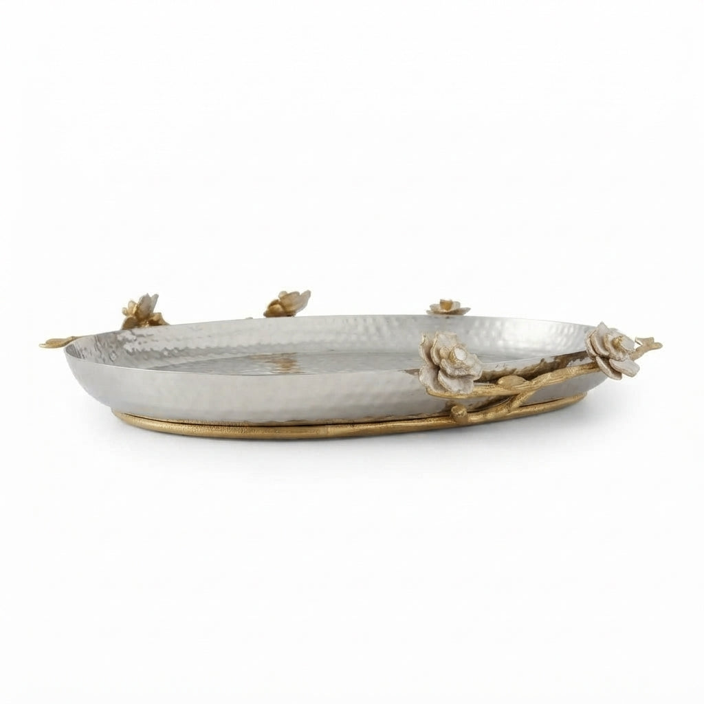 Luxury Silver & Gold Floral Serving Platter 24”