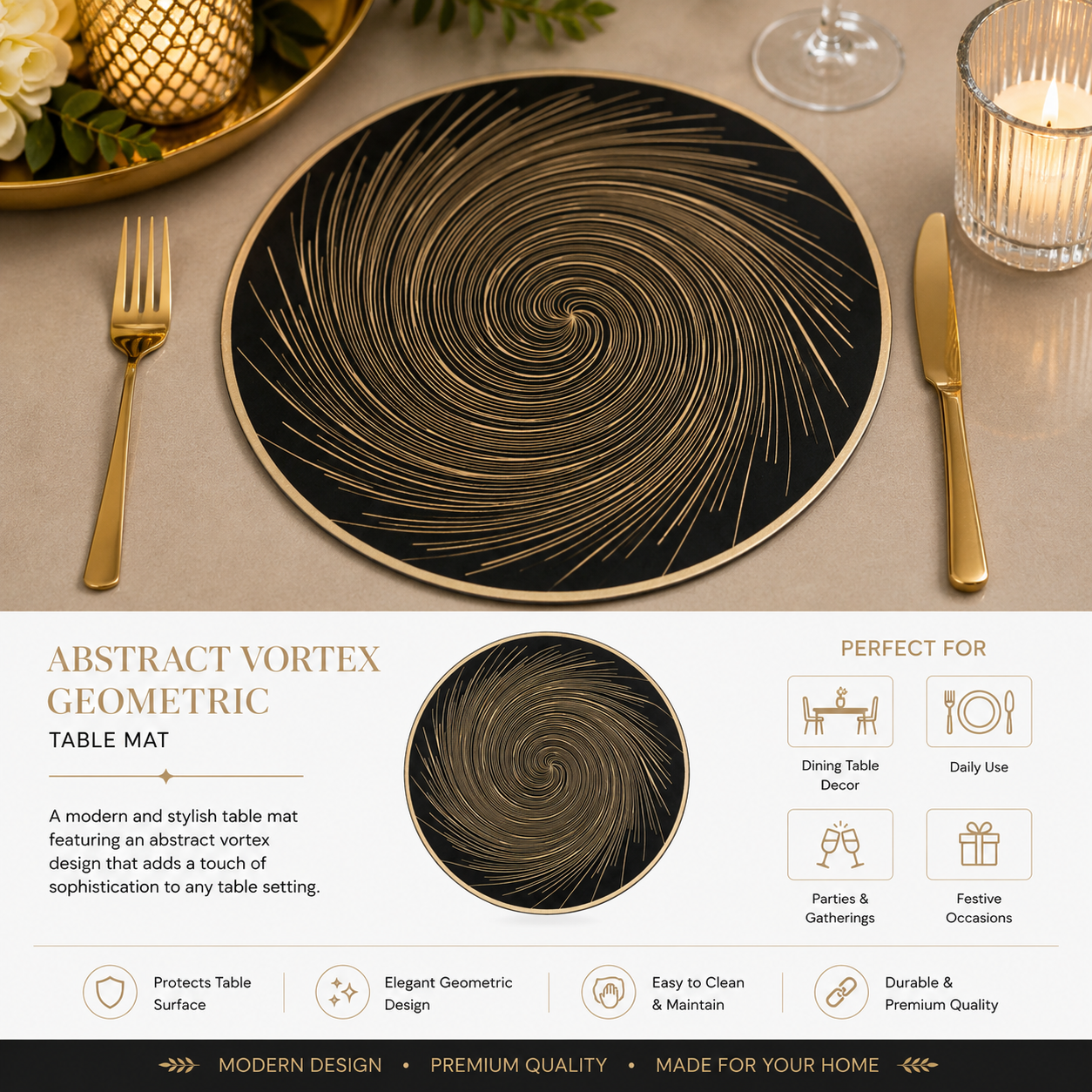 Abstract Vortex Geometric Table Mat