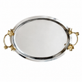 Anthropologie Stainless Steel Tray with Brass Colored Floral Handles