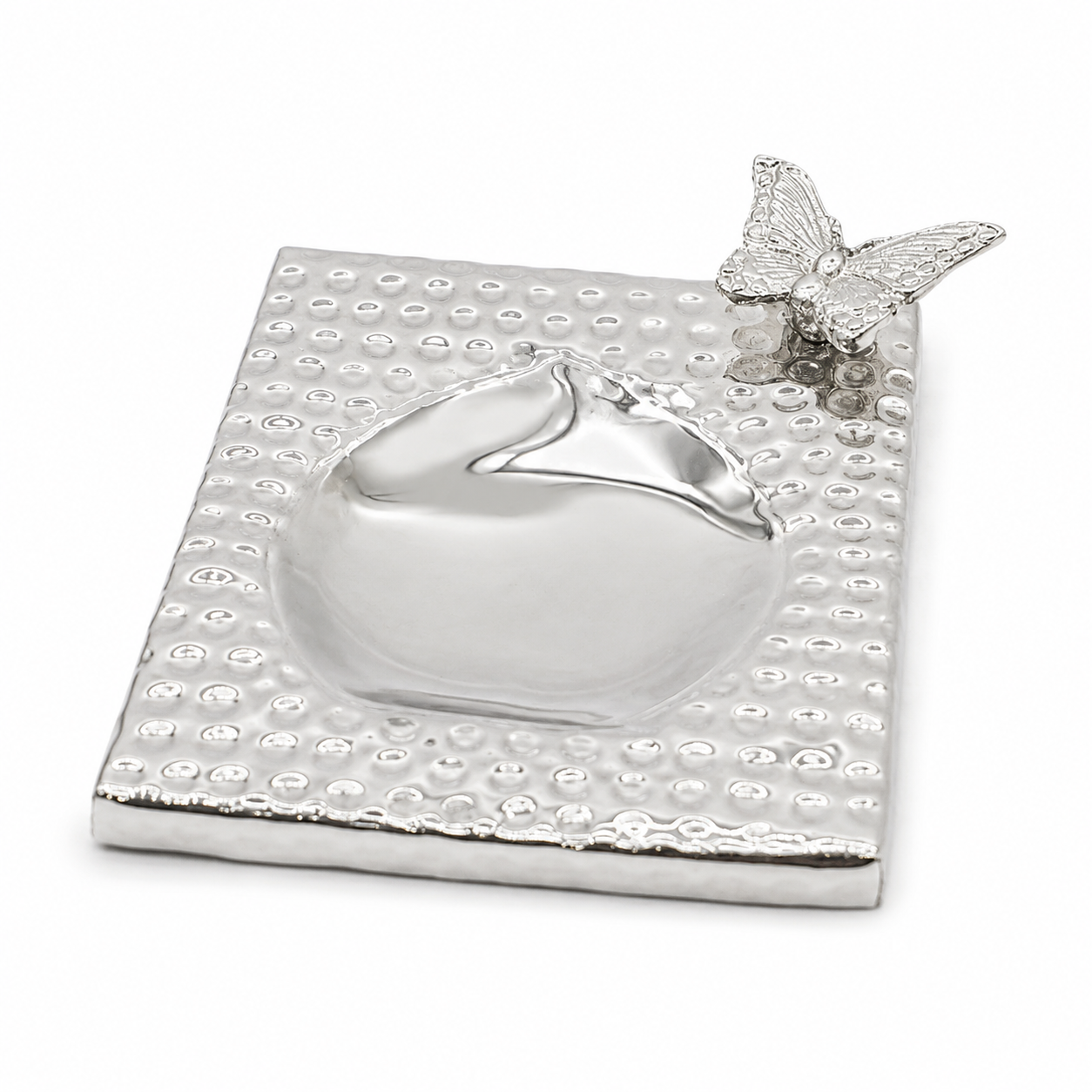 Butterfly Hammered Silver Vanity Tray