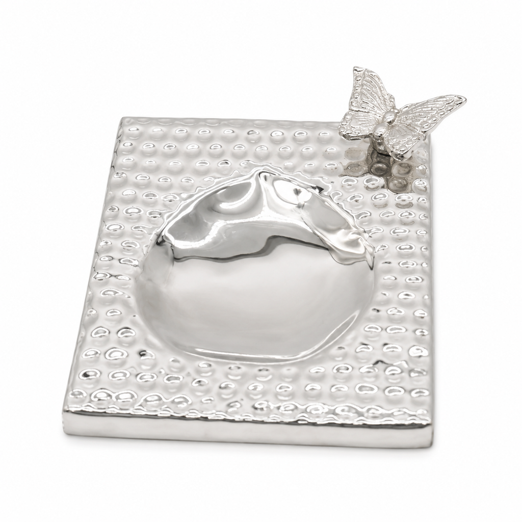 Butterfly Hammered Silver Vanity Tray