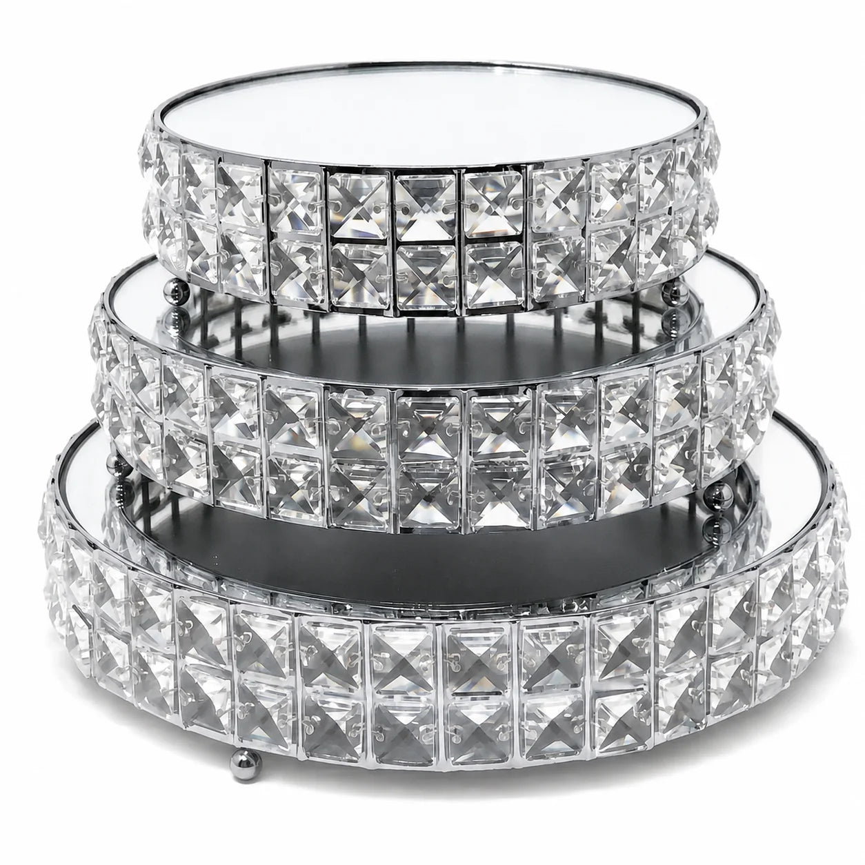 Crystal 3-Piece Cake Stand Set Mirror Plate