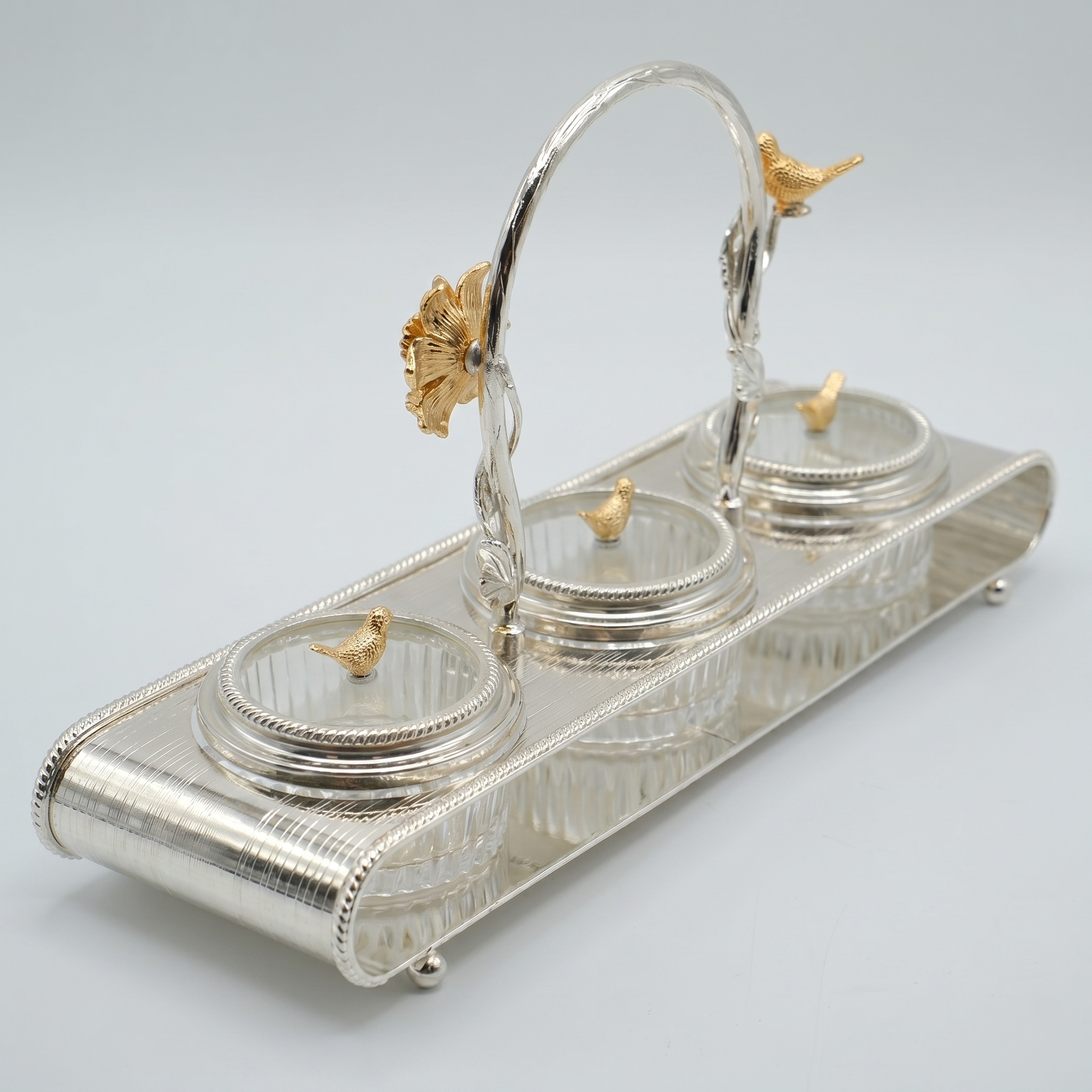 Golden Blossom Bird Condiment Jar Set