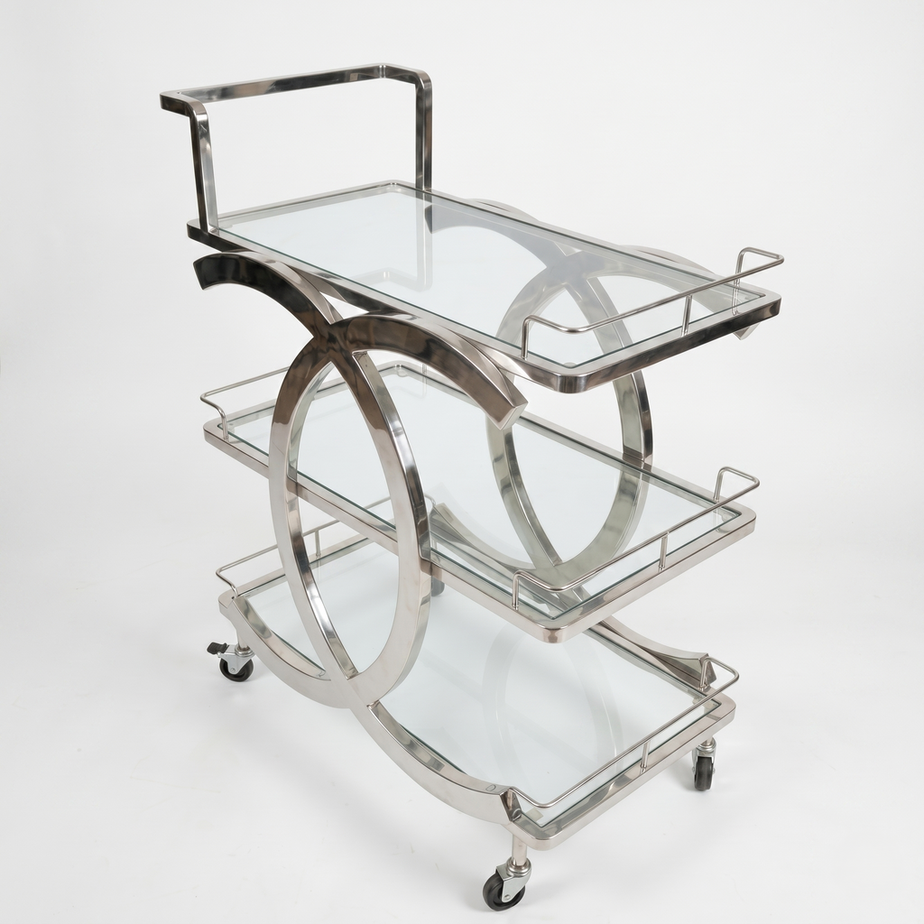 Celeste Chrome Glass Serving Trolley