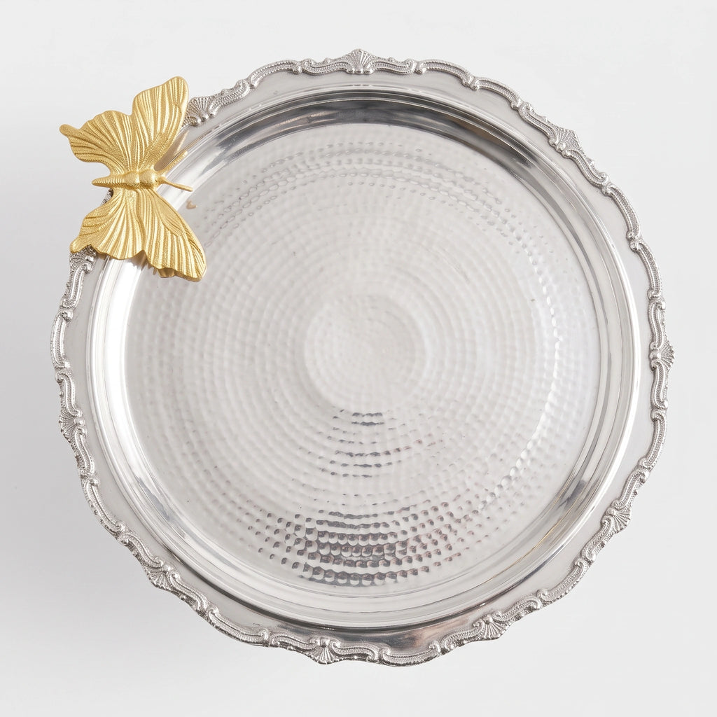 Elegant Silver & Gold Butterfly Decorative Cake Stand 16”