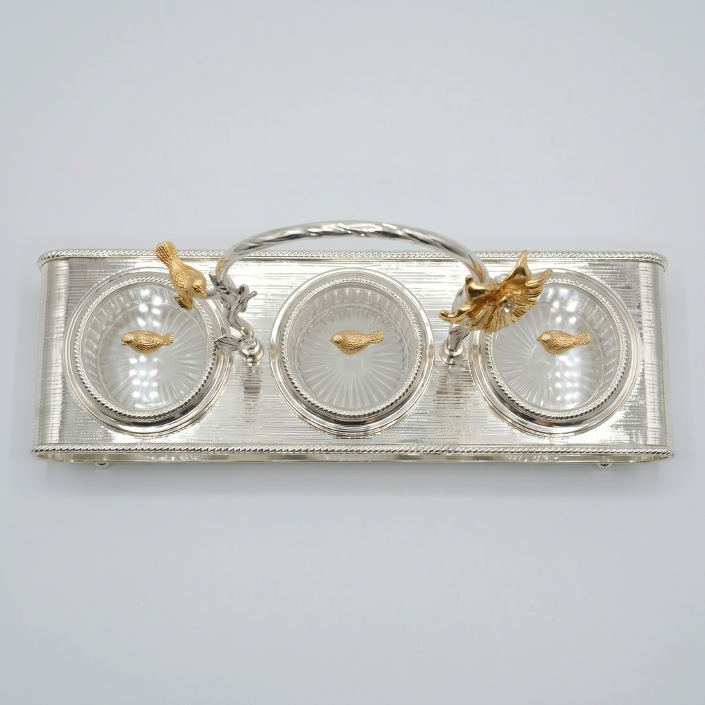 Golden Blossom Bird Condiment Jar Set