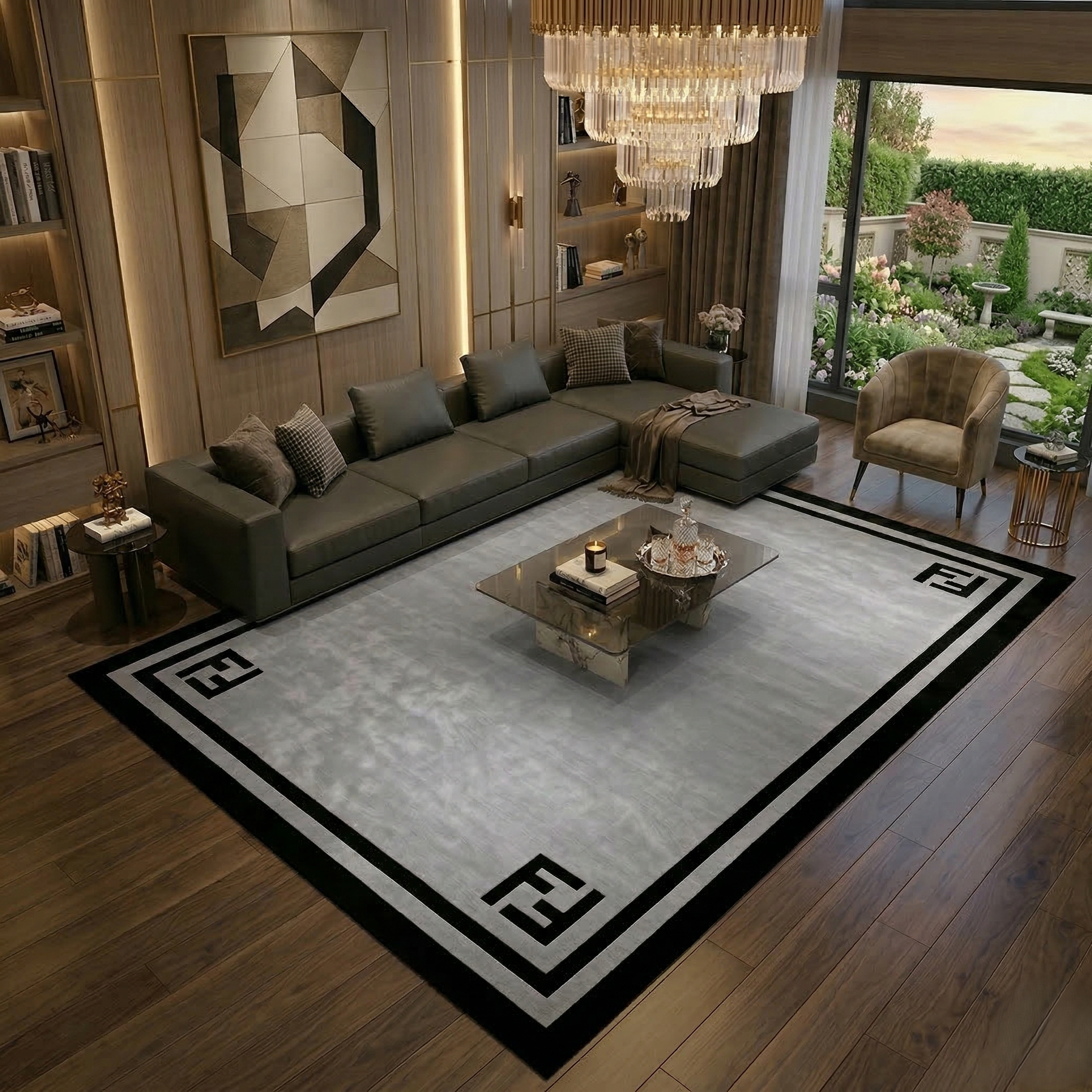 Framed Border Grey Rug