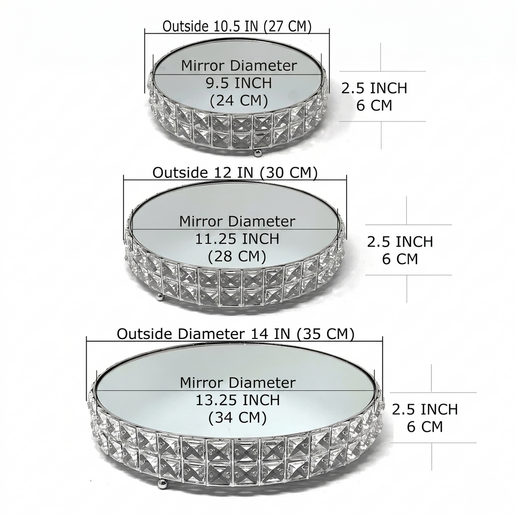 Crystal 3-Piece Cake Stand Set Mirror Plate