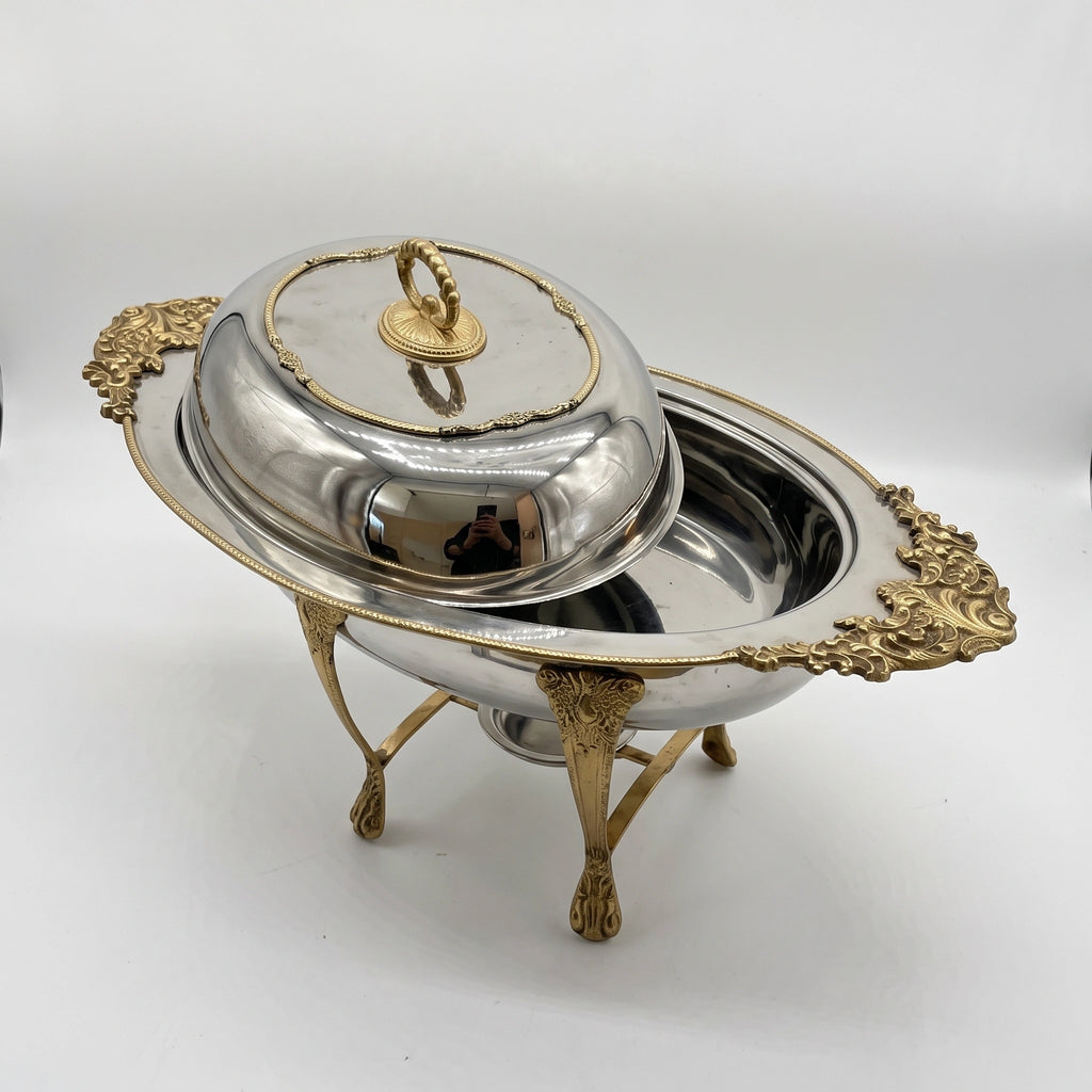 Luxury Silver & Gold Oval Serving Dish with Lid 4ltr