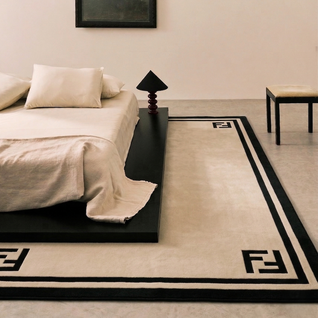 Minimal Corner Monogram Cream Rug