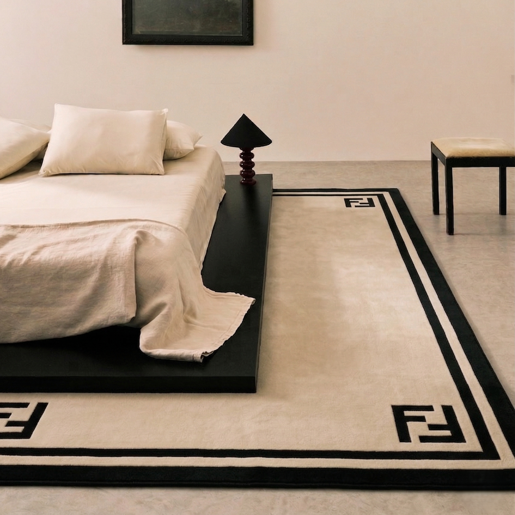 Minimal Corner Monogram Cream Rug