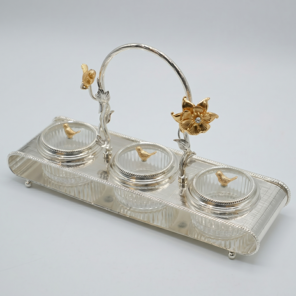 Golden Blossom Bird Condiment Jar Set