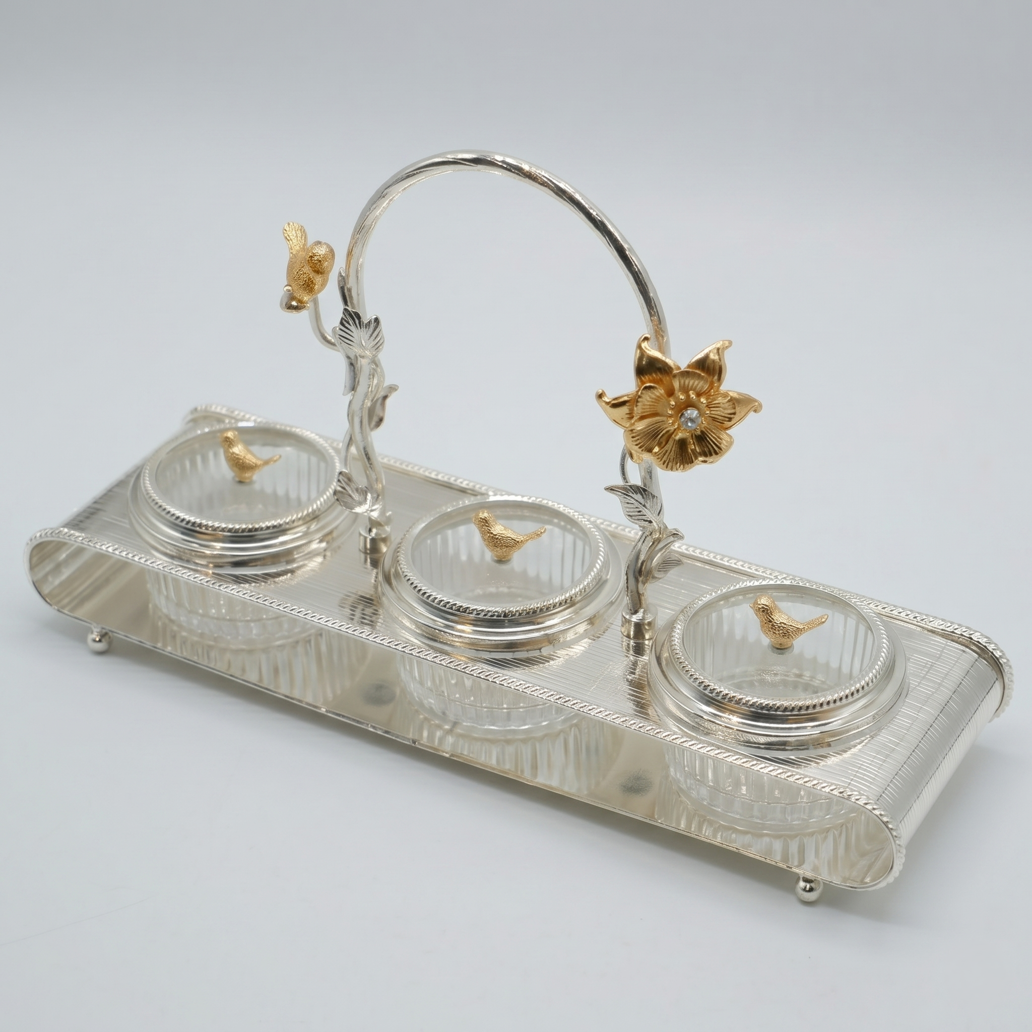 Golden Blossom Bird Condiment Jar Set