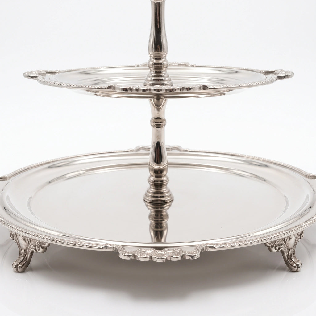 3-Tier Silver Serving Stand with Ornate Handle