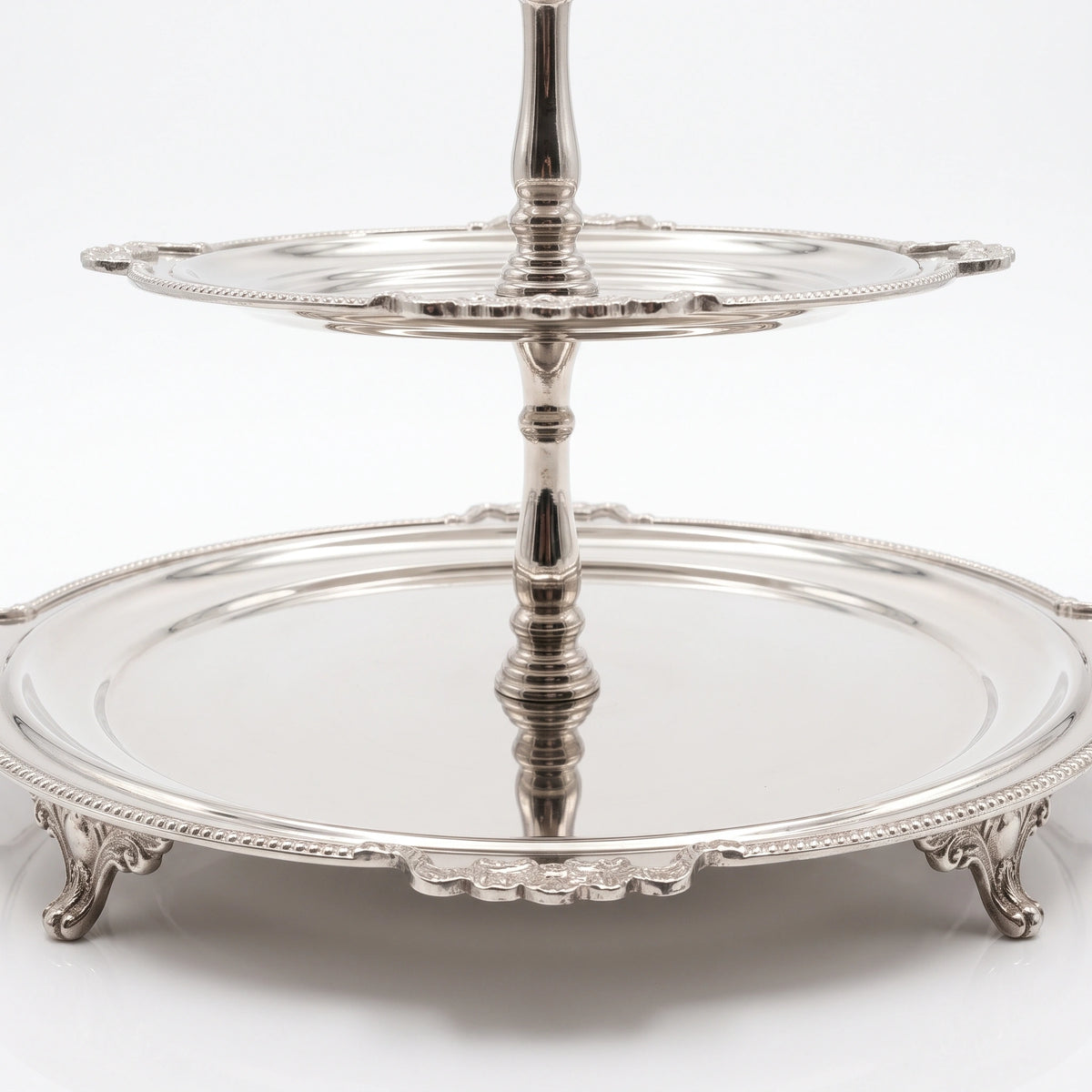 3-Tier Silver Serving Stand with Ornate Handle