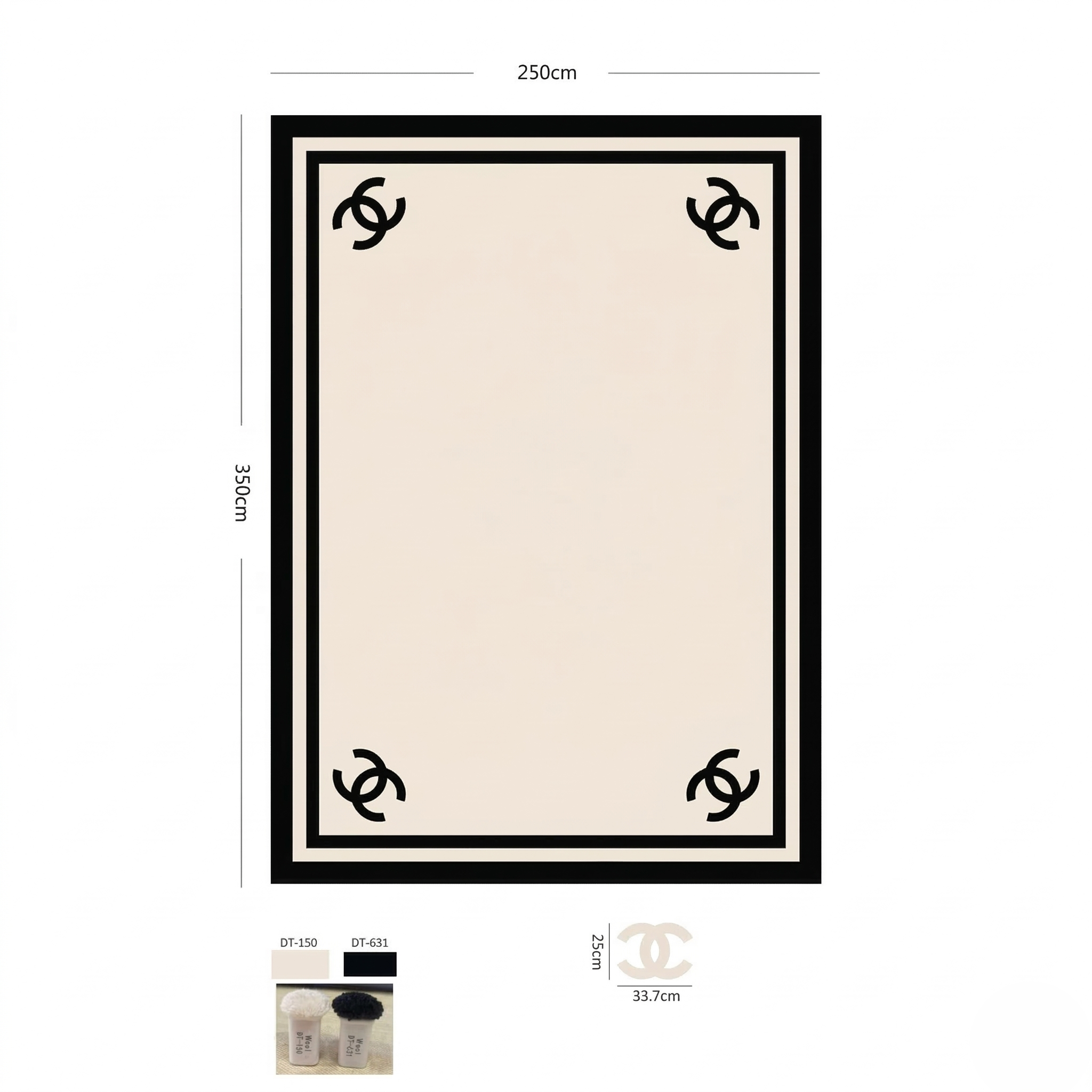 Corner Motif Cream Rug with Black Border