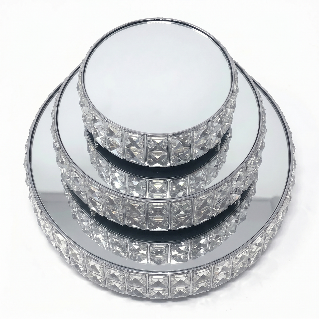 Crystal 3-Piece Cake Stand Set Mirror Plate