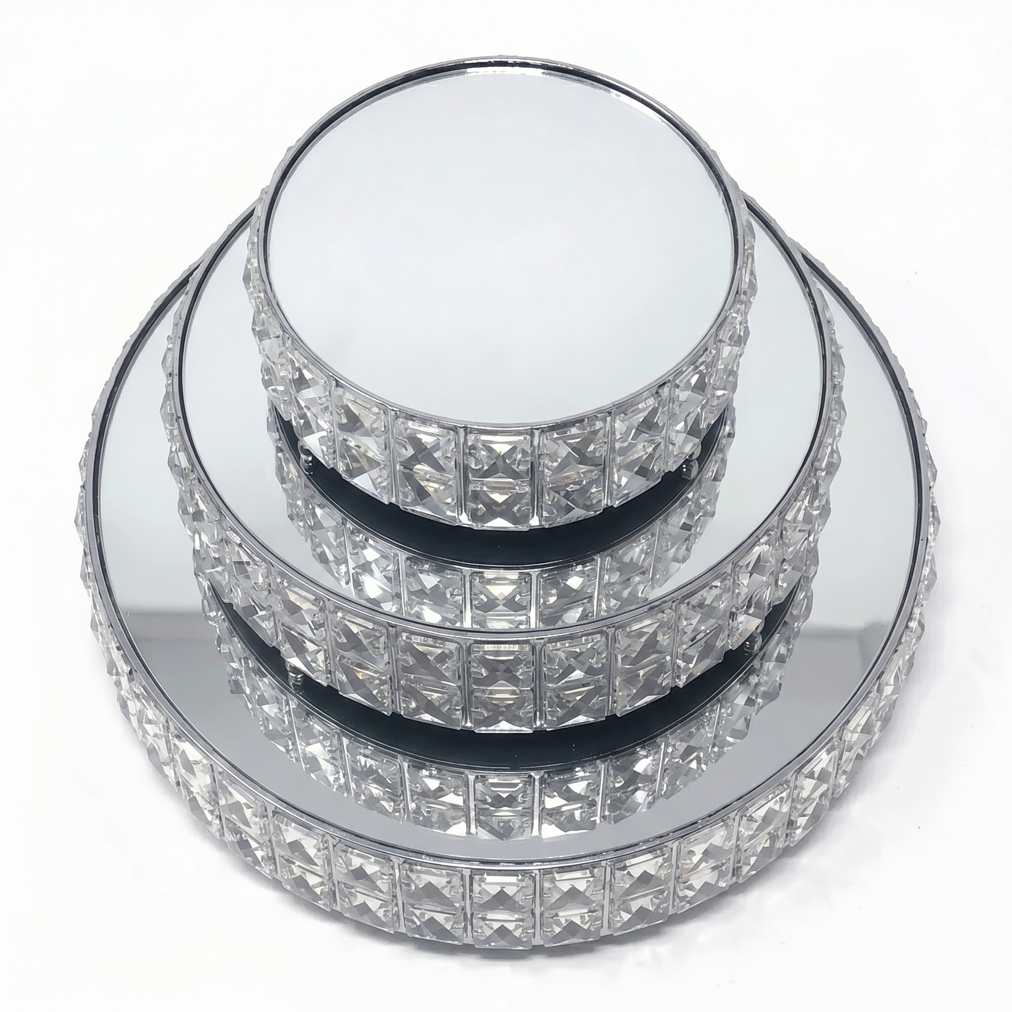 Crystal 3-Piece Cake Stand Set Mirror Plate