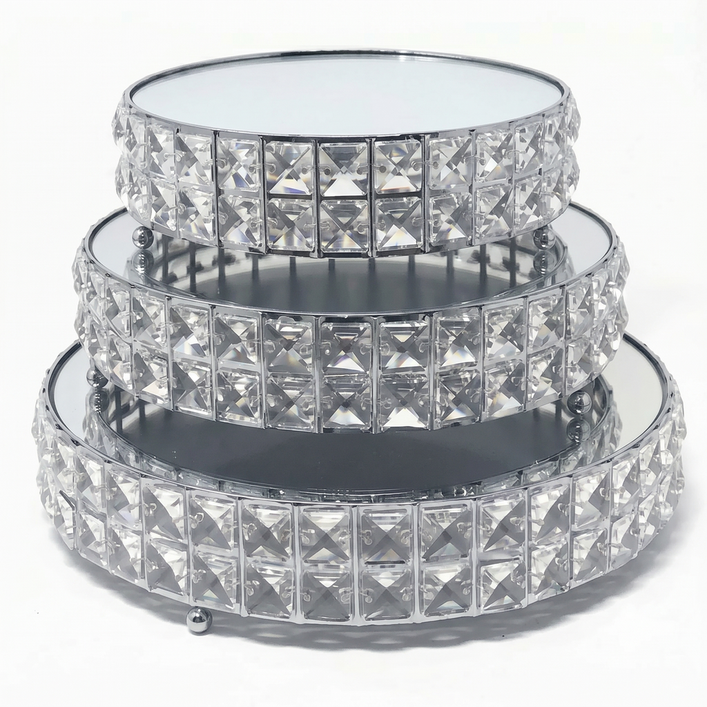 Crystal 3-Piece Cake Stand Set Mirror Plate