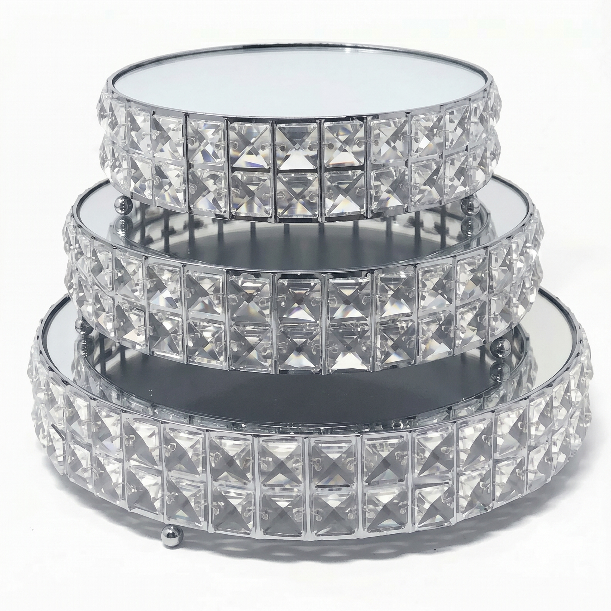 Crystal 3-Piece Cake Stand Set Mirror Plate