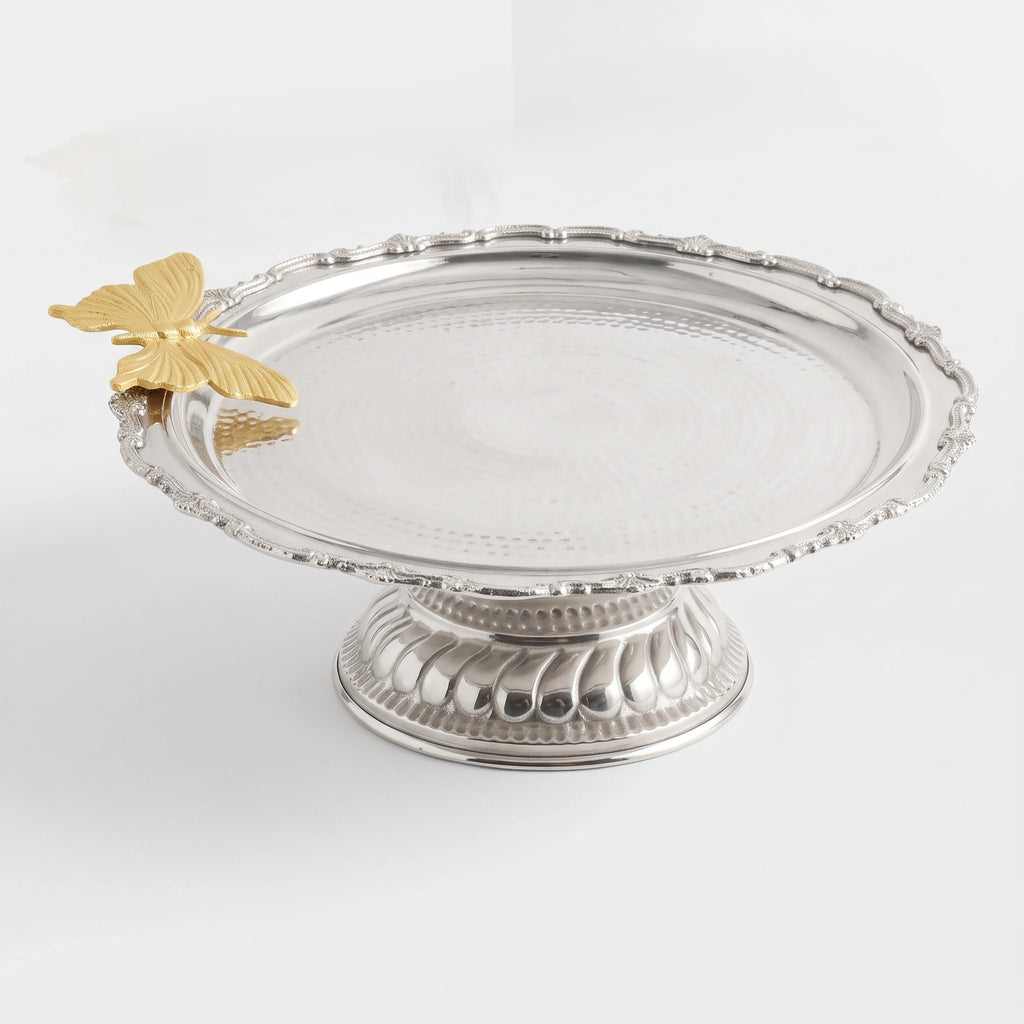 Elegant Silver & Gold Butterfly Decorative Cake Stand 16”