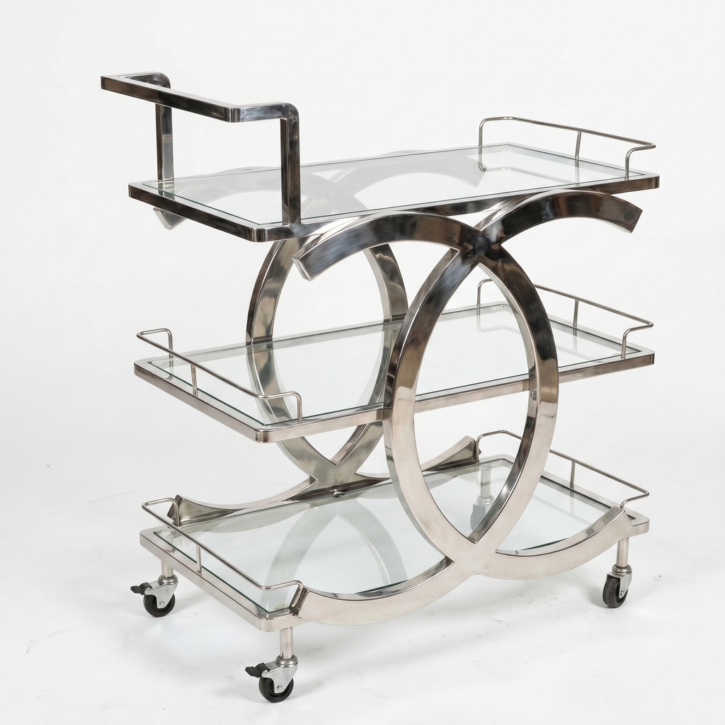 Celeste Chrome Glass Serving Trolley