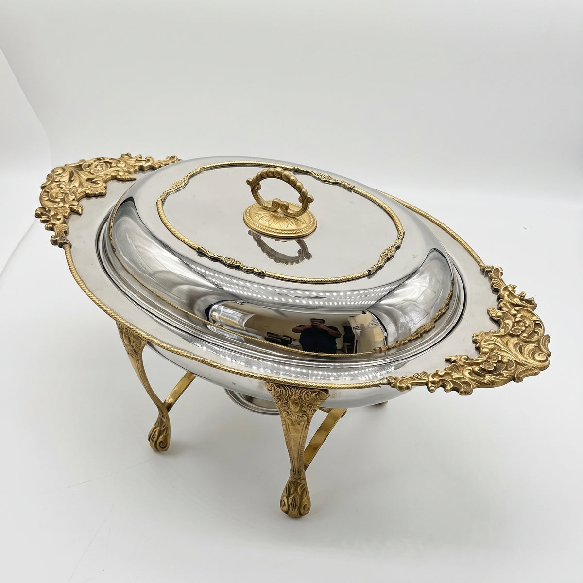 Luxury Silver & Gold Oval Serving Dish with Lid 4ltr