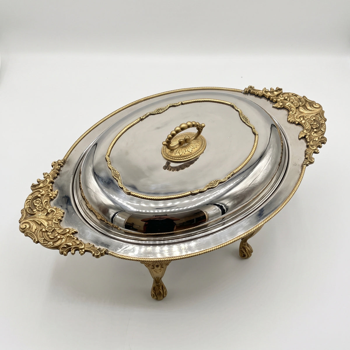 Luxury Silver & Gold Oval Serving Dish with Lid 4ltr