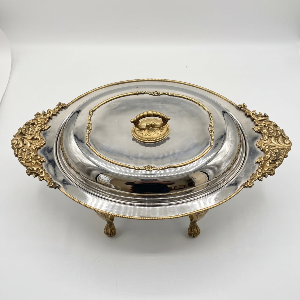 Luxury Silver & Gold Oval Serving Dish with Lid 4ltr