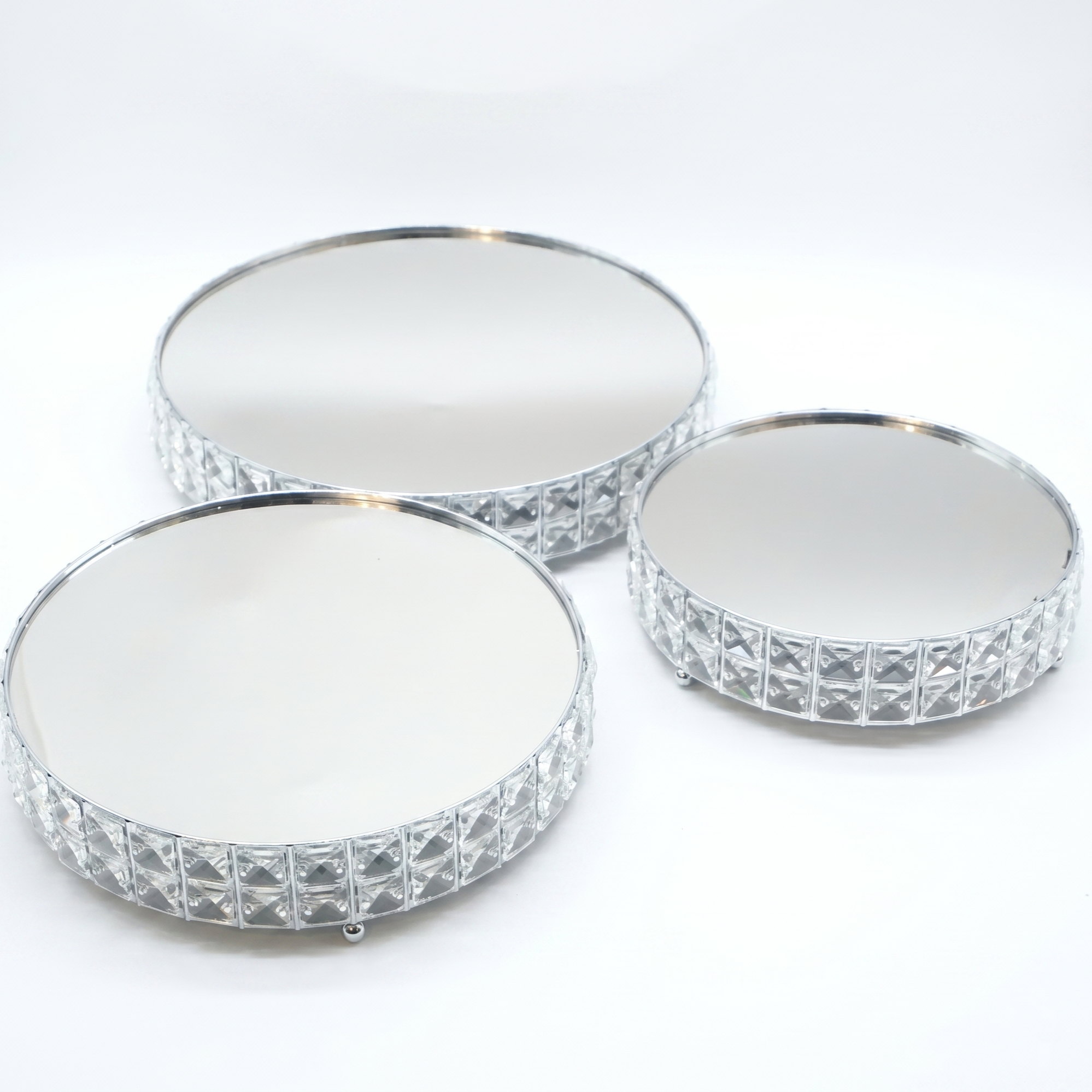 Crystal 3-Piece Cake Stand Set Mirror Plate