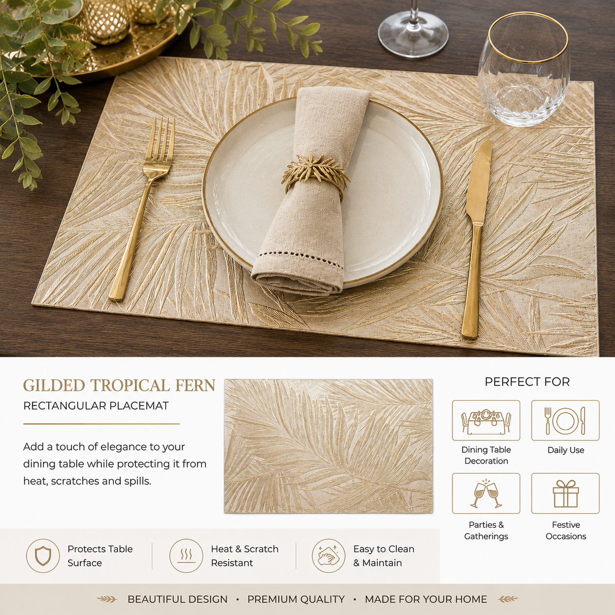 Gilded Tropical Fern Rectangular Placemat