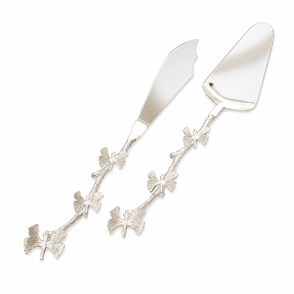 Ginkgo Silver Cake Server Set