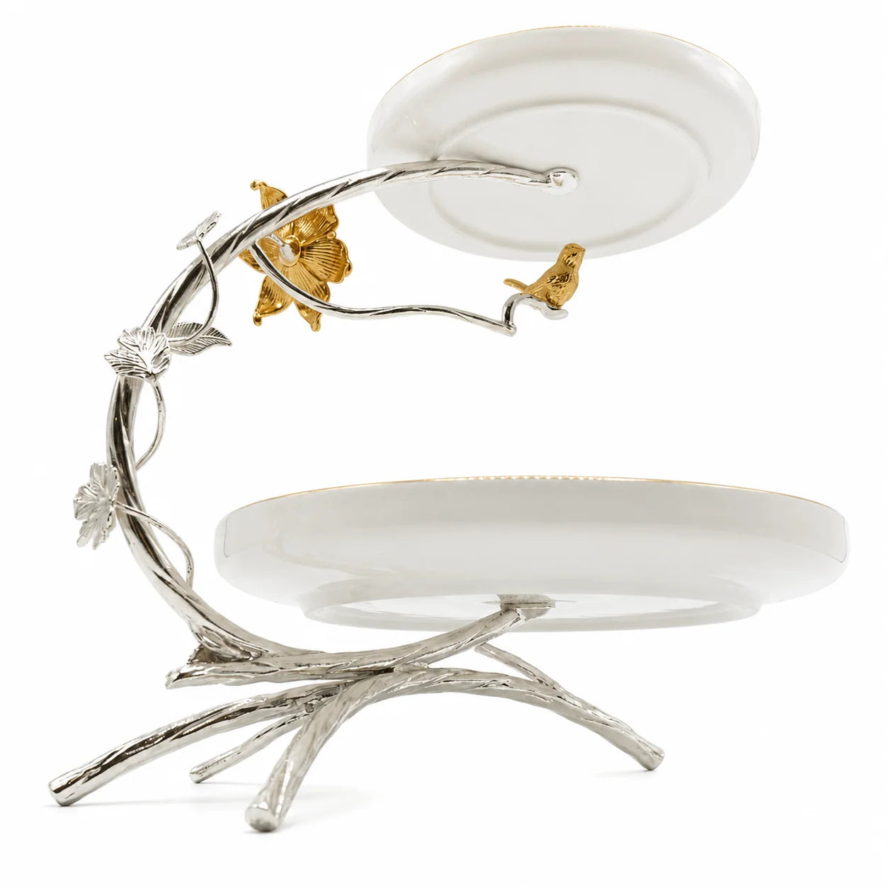 Decorative cake stand with butterfly design on a white background