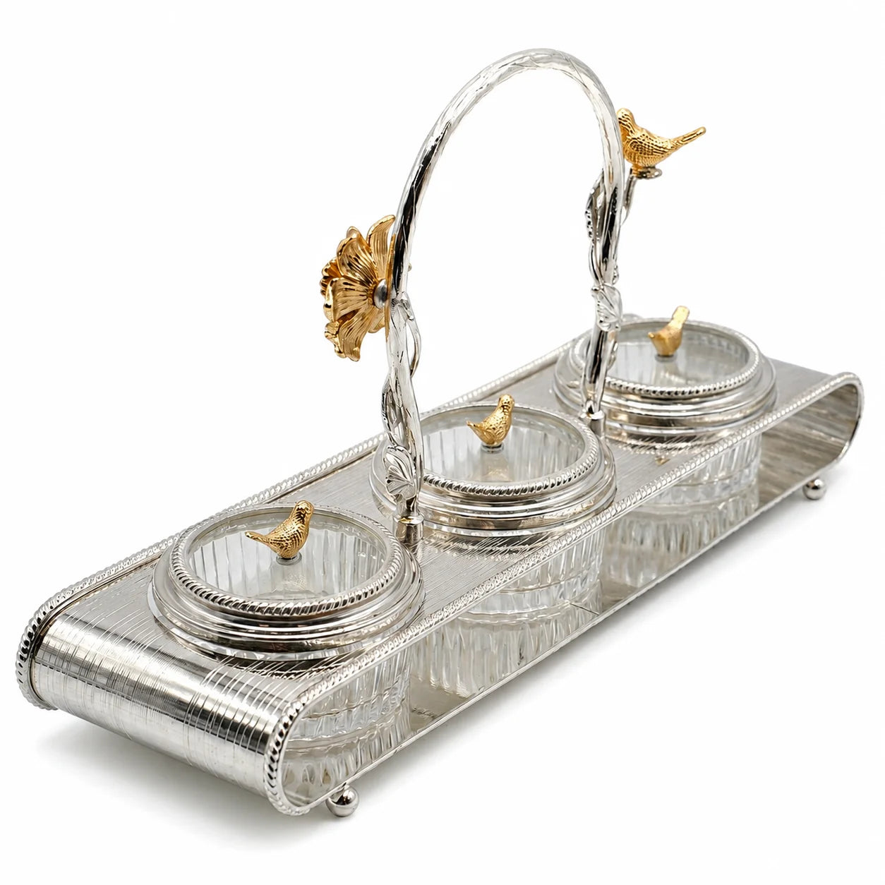 Golden Blossom Bird Condiment Jar Set