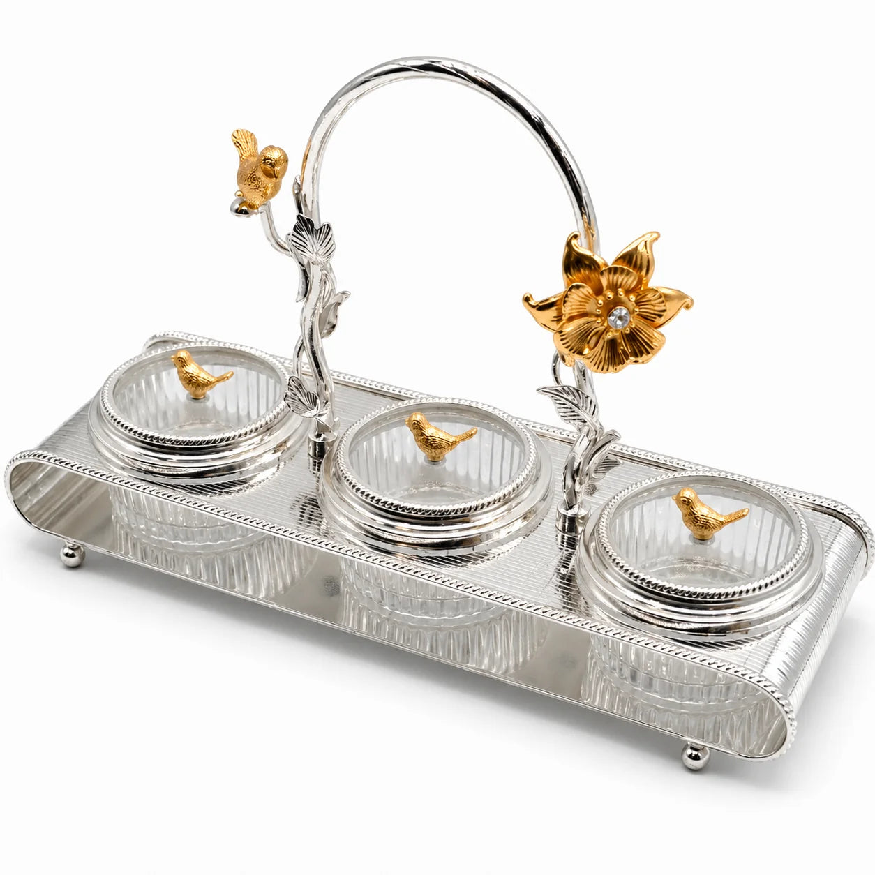 Golden Blossom Bird Condiment Jar Set