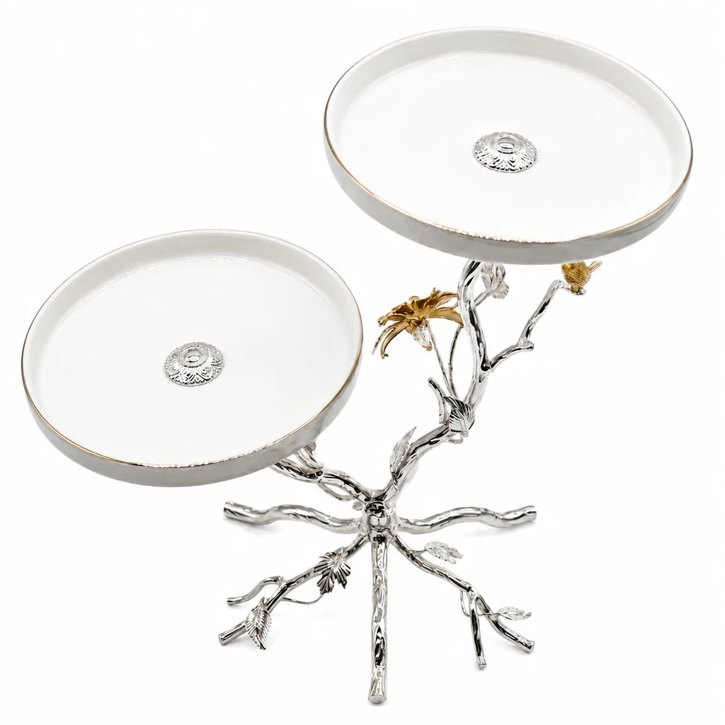 Decorative jewelry stand with branch design on a white background