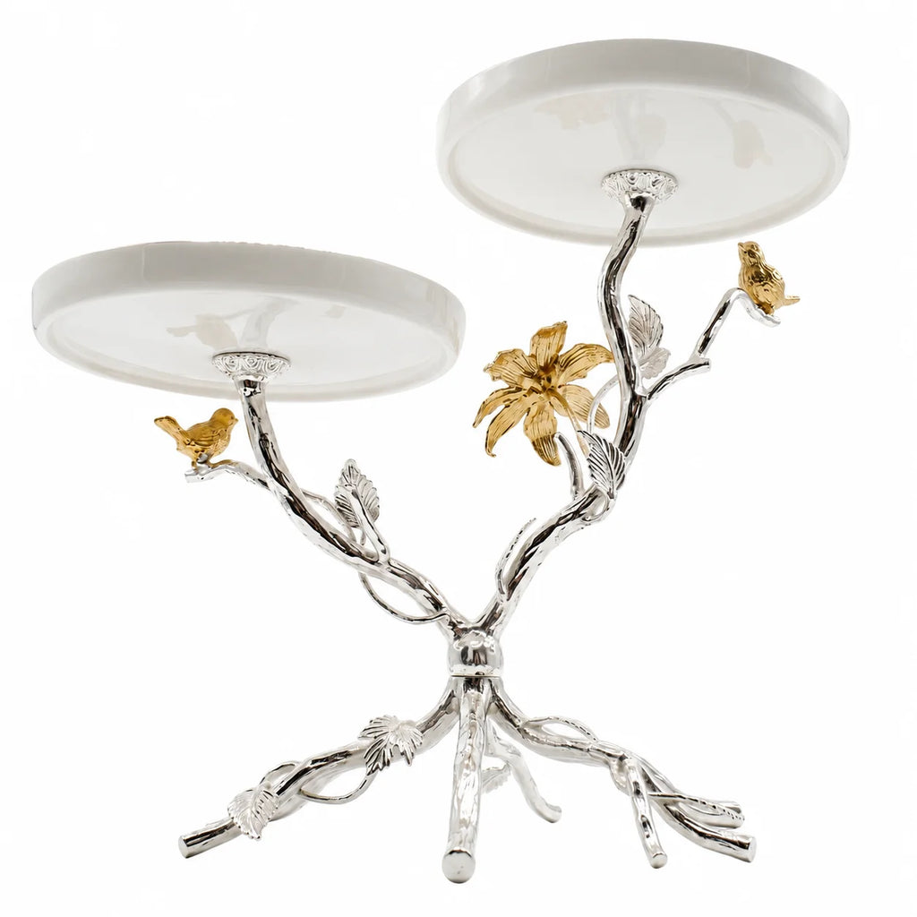 Decorative ceiling light fixture with floral and bird designs on a white background