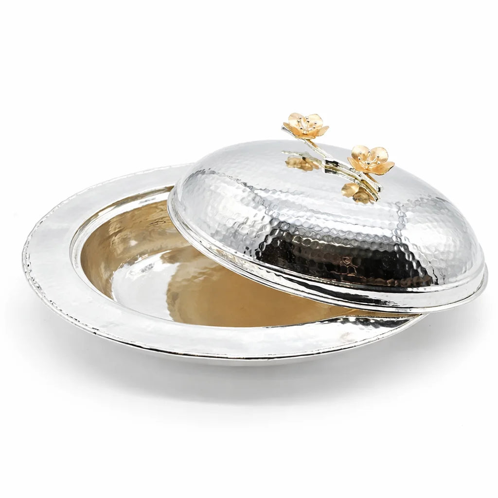 Golden Petal Hammered Serving Platter with Lid
