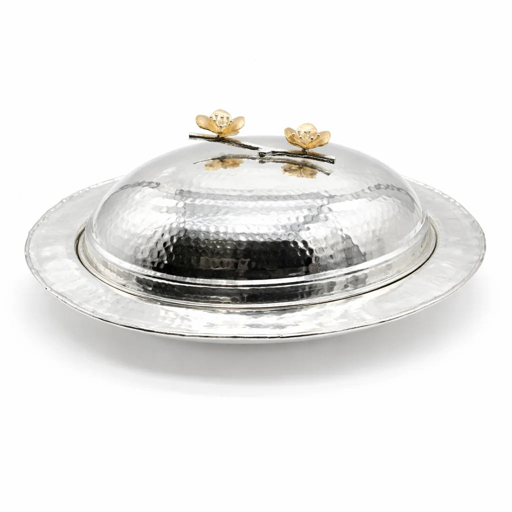 Golden Petal Hammered Serving Platter with Lid