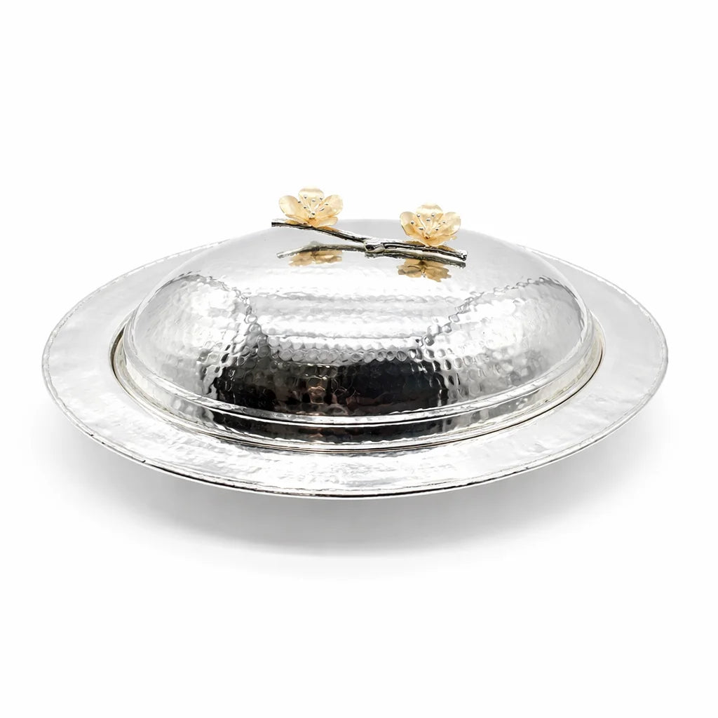 Golden Petal Hammered Serving Platter with Lid