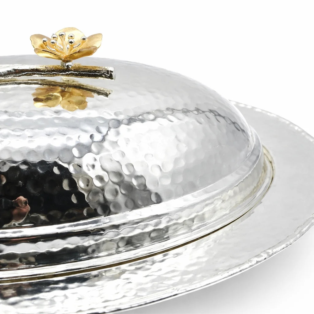 Golden Petal Hammered Serving Platter with Lid